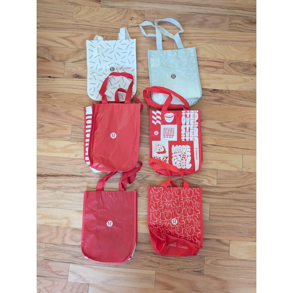Lululemon Small Shopping Bags Lot of 6 Red White Black Gray
